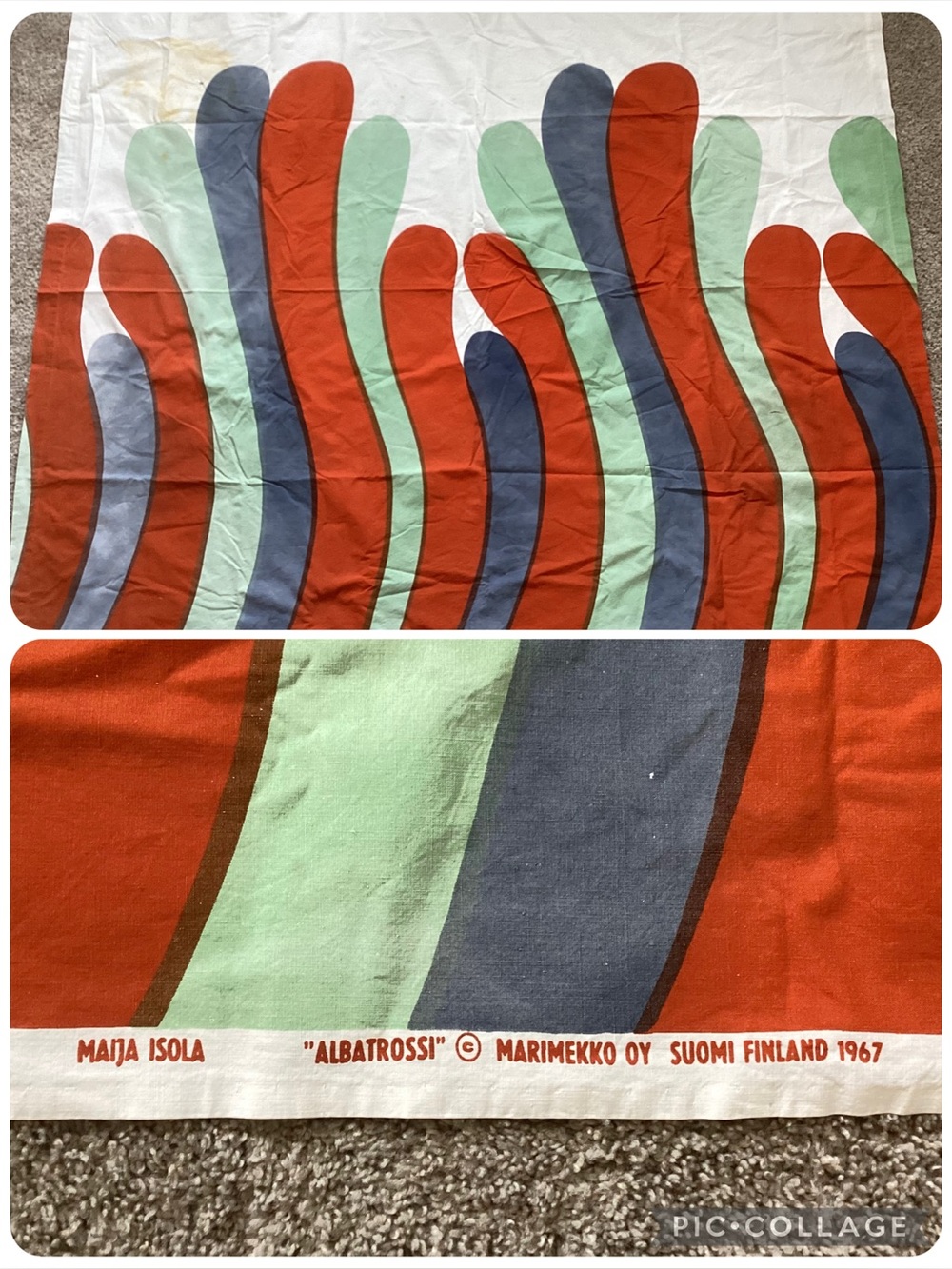 Vintage Marimekko Oy Suomi Fabric Finland 1967 52”x62” As Is